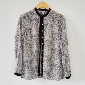 H&M Floral Semi-sheer Gray Blouse